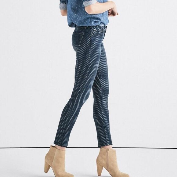 Lucky Brand Jeans Size 10 Lolita Mid Rise Blue Polka Dot Slim Leg - Picture 2 of 15